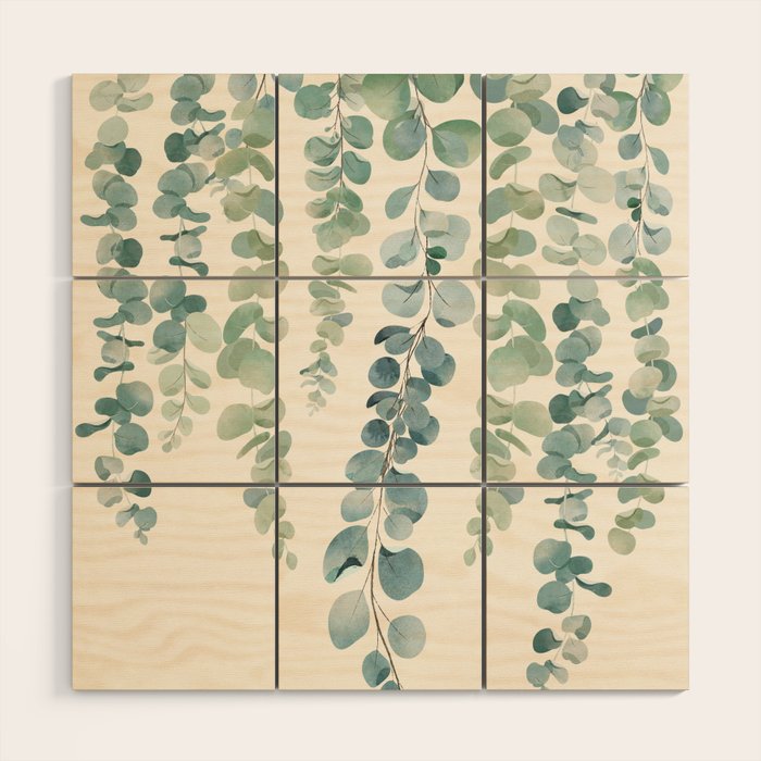 Watercolor Eucalyptus Leaves Wood Wall Art Gallery Image 1