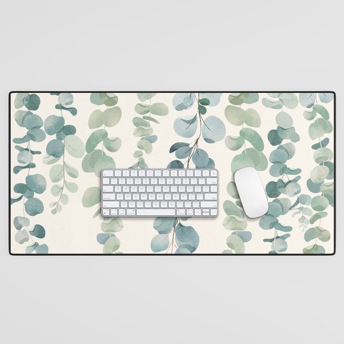 Watercolor Eucalyptus Leaves Desk Mat Gallery Image 1