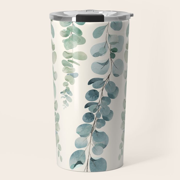 Watercolor Eucalyptus Leaves Travel Mug Gallery Image 1