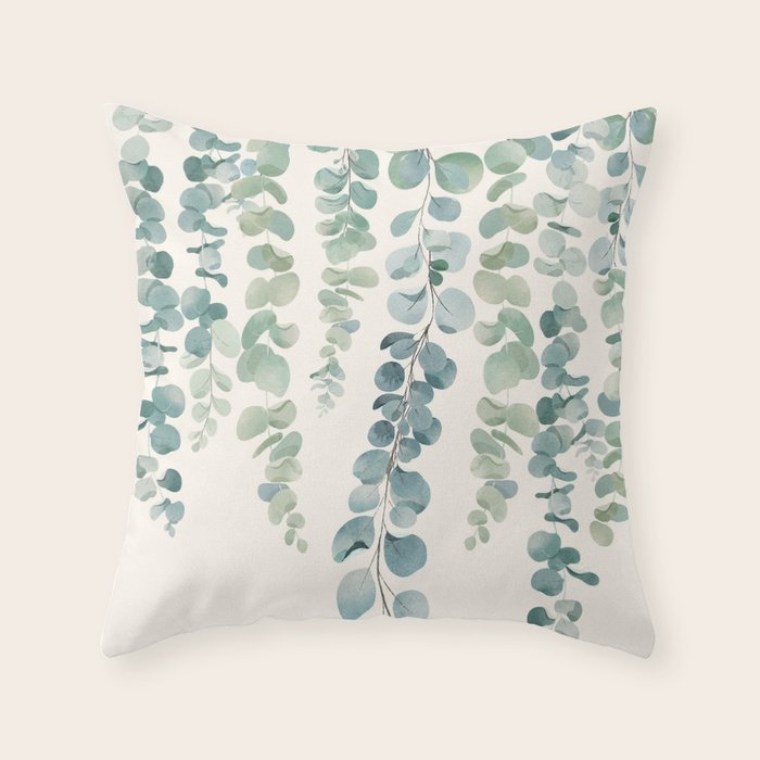 Watercolor Eucalyptus Leaves Throw Pillow Gallery Image 6