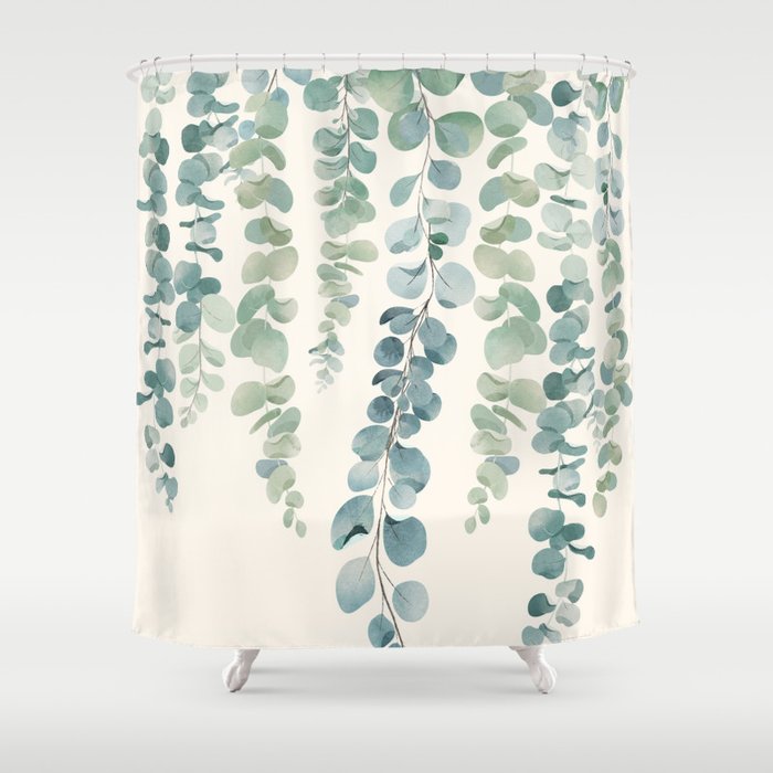 Watercolor Eucalyptus Leaves Shower Curtain Gallery Image 1