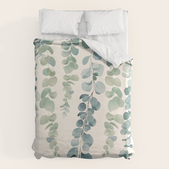 Watercolor Eucalyptus Leaves Duvet Cover Gallery Image 6