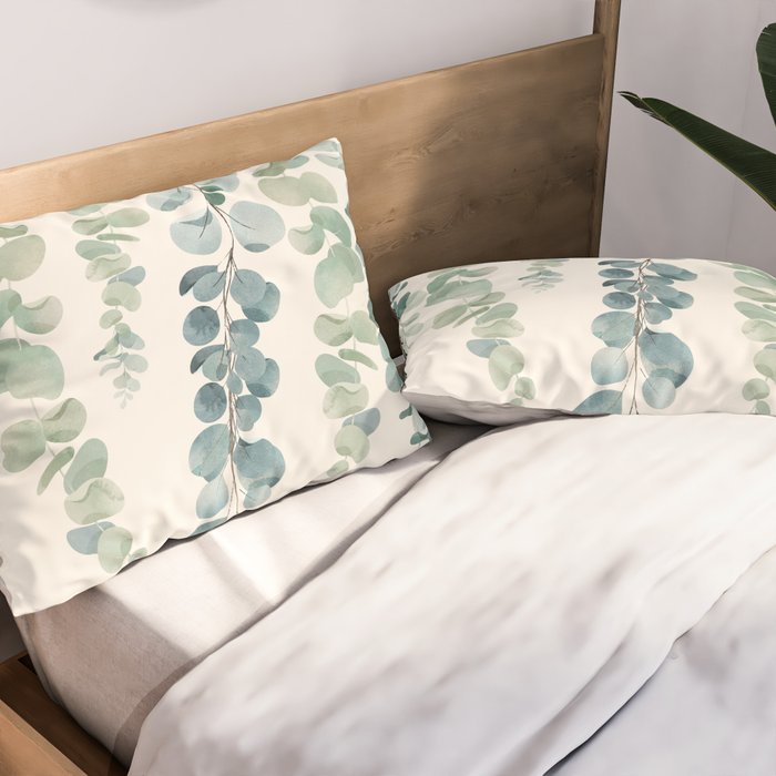 Watercolor Eucalyptus Leaves Pillow Sham Gallery Image 2