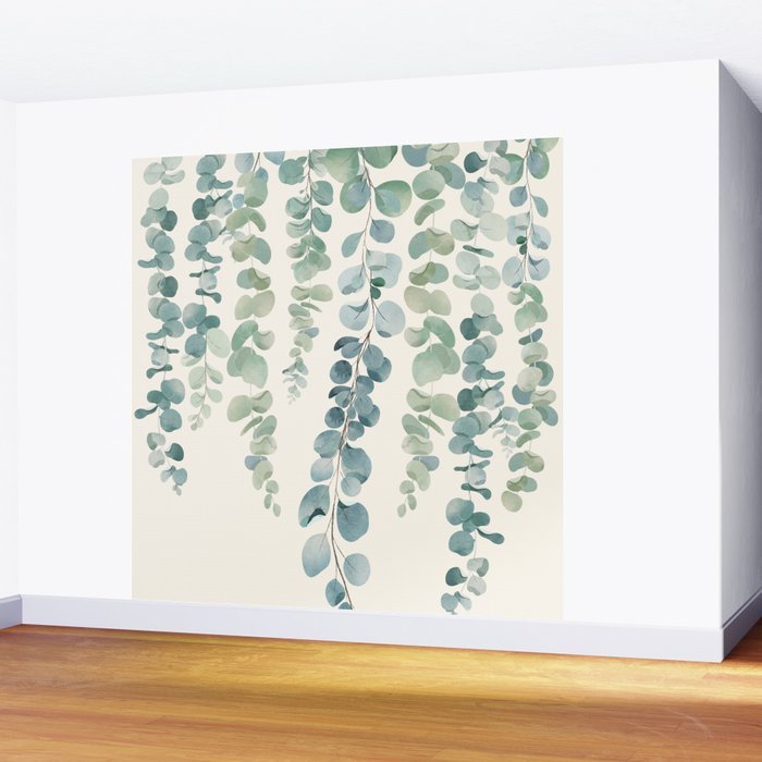 Watercolor Eucalyptus Leaves Wall Mural Gallery Image 2