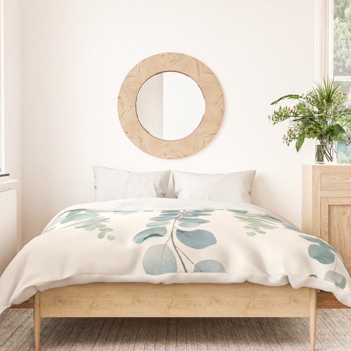 Watercolor Eucalyptus Leaves Duvet Cover Gallery Image 3