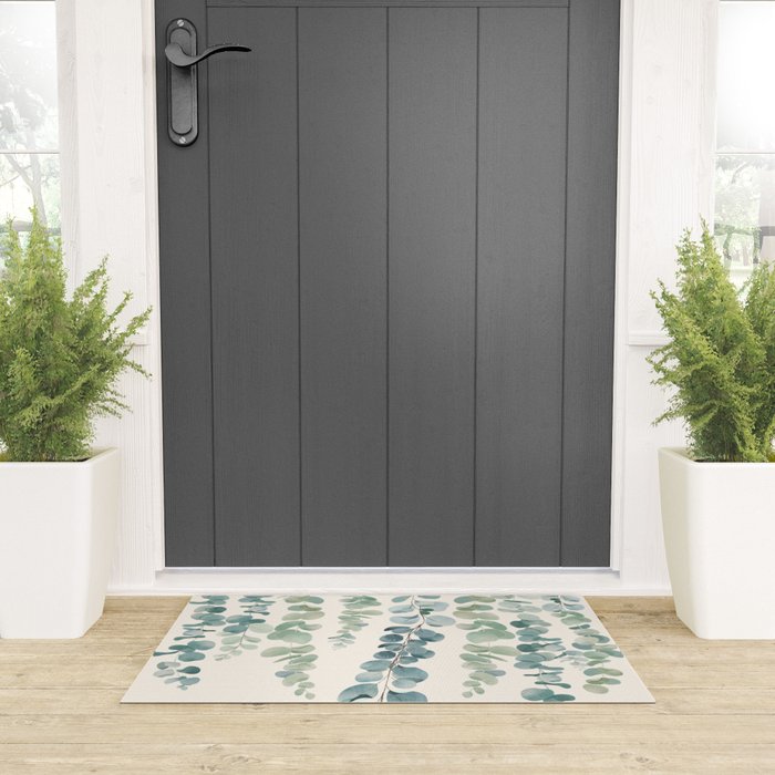 Watercolor Eucalyptus Leaves Welcome Mat Gallery Image 3