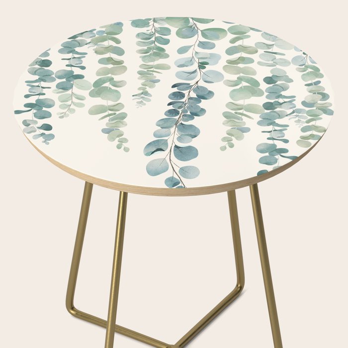 Watercolor Eucalyptus Leaves Side Table Gallery Image 2