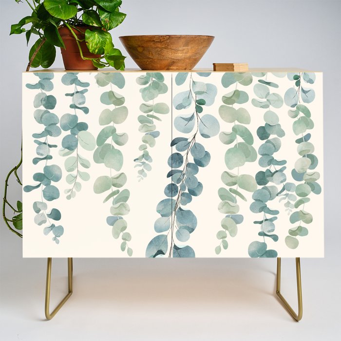 Watercolor Eucalyptus Leaves Credenza Gallery Image 1
