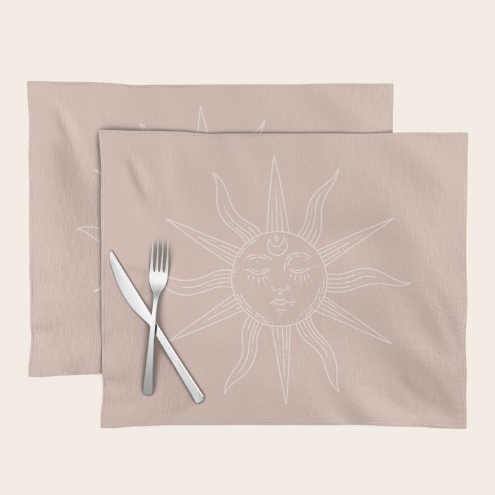 Boho Sun Drawing XXIII Neutral Pink Placemat Gallery Image 1