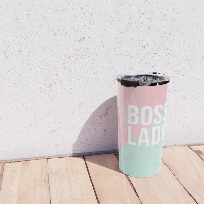 Boss Lady - Pastel Pink and Aqua #bosslady #society6 #typography Travel Mug Gallery Image 4