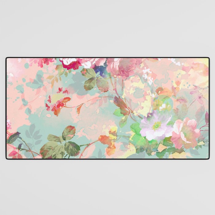 Botanical neo mint pink abstract watercolor floral pattern Desk Mat Gallery Image 3