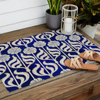 Art Deco Florals On Dark Blue Outdoor Rug Gallery Image 2