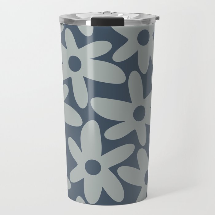 Daisy Time Retro Floral Pattern Neutral Blue Gray  Travel Mug Gallery Image 1