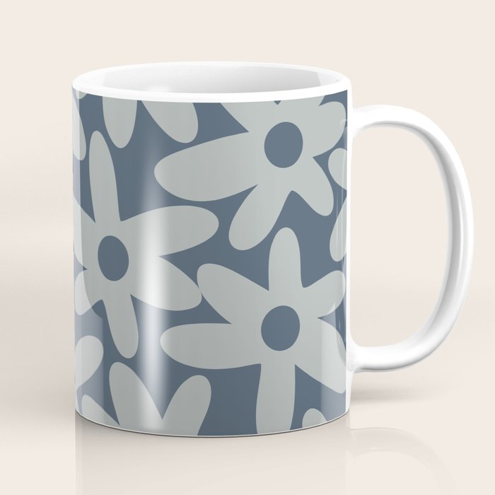 Daisy Time Retro Floral Pattern Neutral Blue Gray  Coffee Mug Gallery Image 1