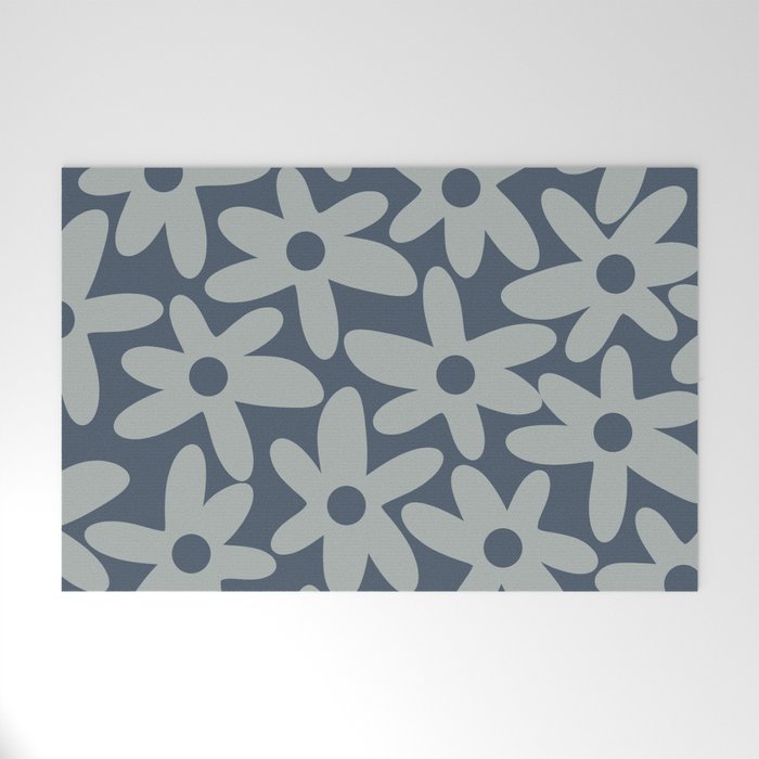 Daisy Time Retro Floral Pattern Neutral Blue Gray  Welcome Mat Gallery Image 1