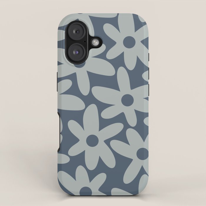Daisy Time Retro Floral Pattern Neutral Blue Gray  iPhone Case Gallery Image 1