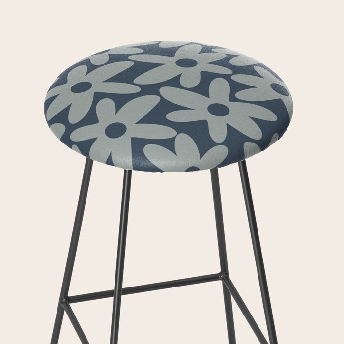 Daisy Time Retro Floral Pattern Neutral Blue Gray  Stool Gallery Image 2