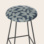 Daisy Time Retro Floral Pattern Neutral Blue Gray  Stool Gallery Image 2