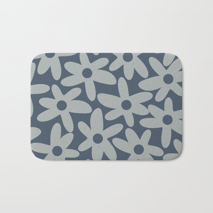 Daisy Time Retro Floral Pattern Neutral Blue Gray  Bath Mat Gallery Image 1
