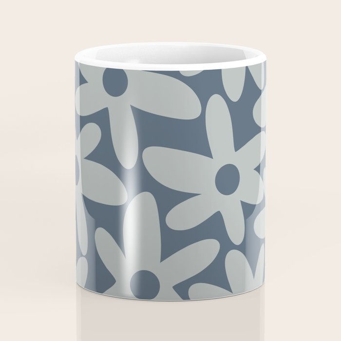 Daisy Time Retro Floral Pattern Neutral Blue Gray  Coffee Mug Gallery Image 4