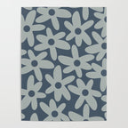 Daisy Time Retro Floral Pattern Neutral Blue Gray  Poster Gallery Image 4