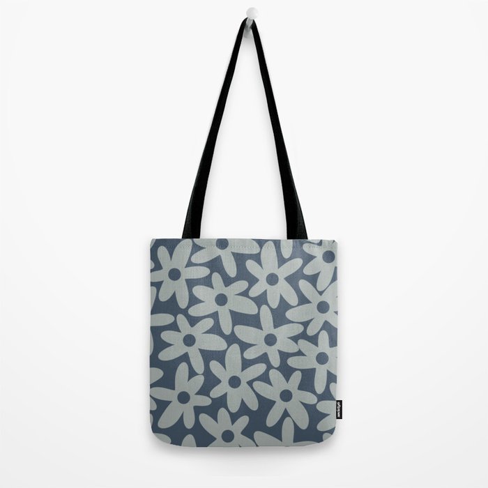 Daisy Time Retro Floral Pattern Neutral Blue Gray  Tote Bag Gallery Image 2