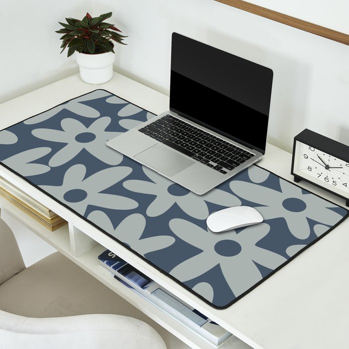 Daisy Time Retro Floral Pattern Neutral Blue Gray  Desk Mat Gallery Image 2
