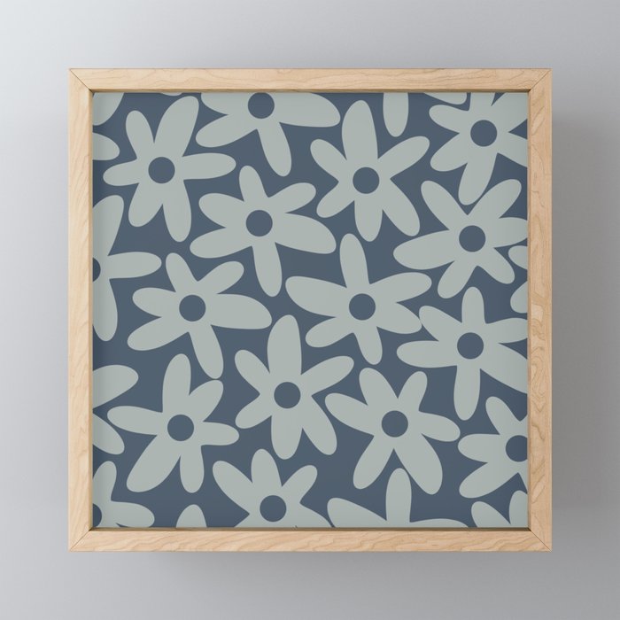 Daisy Time Retro Floral Pattern Neutral Blue Gray  Mini Art Print Gallery Image 1