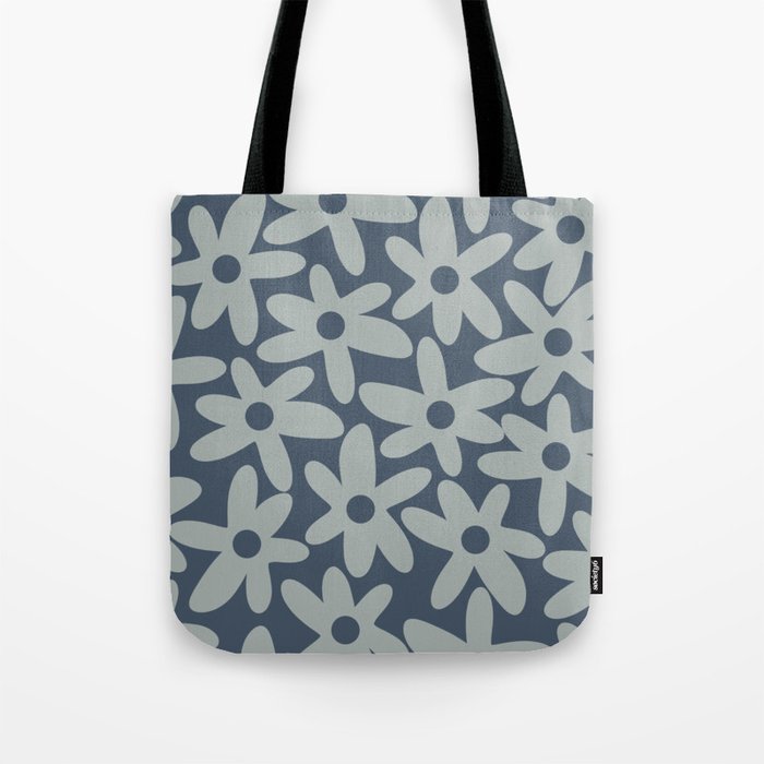 Daisy Time Retro Floral Pattern Neutral Blue Gray  Tote Bag Gallery Image 1