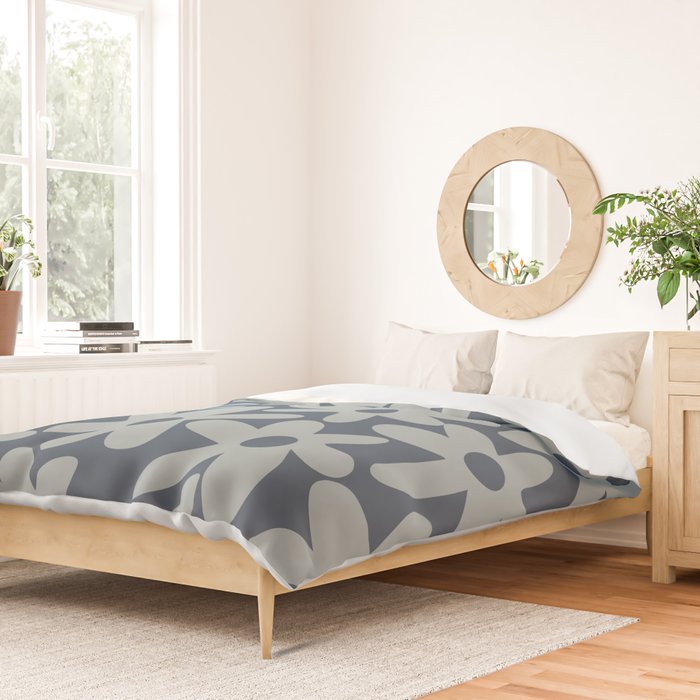 Daisy Time Retro Floral Pattern Neutral Blue Gray  Duvet Cover Gallery Image 2