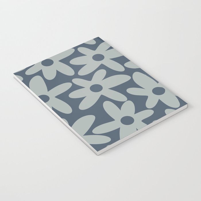 Daisy Time Retro Floral Pattern Neutral Blue Gray  Notebook Gallery Image 3