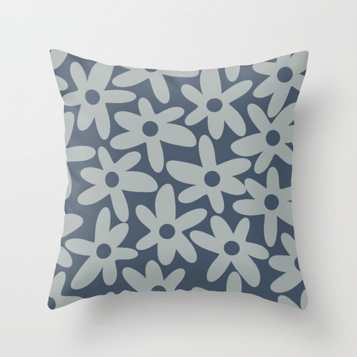 Daisy Time Retro Floral Pattern Neutral Blue Gray  Throw Pillow Gallery Image 6