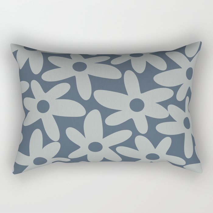 Daisy Time Retro Floral Pattern Neutral Blue Gray  Rectangular Pillow Gallery Image 2