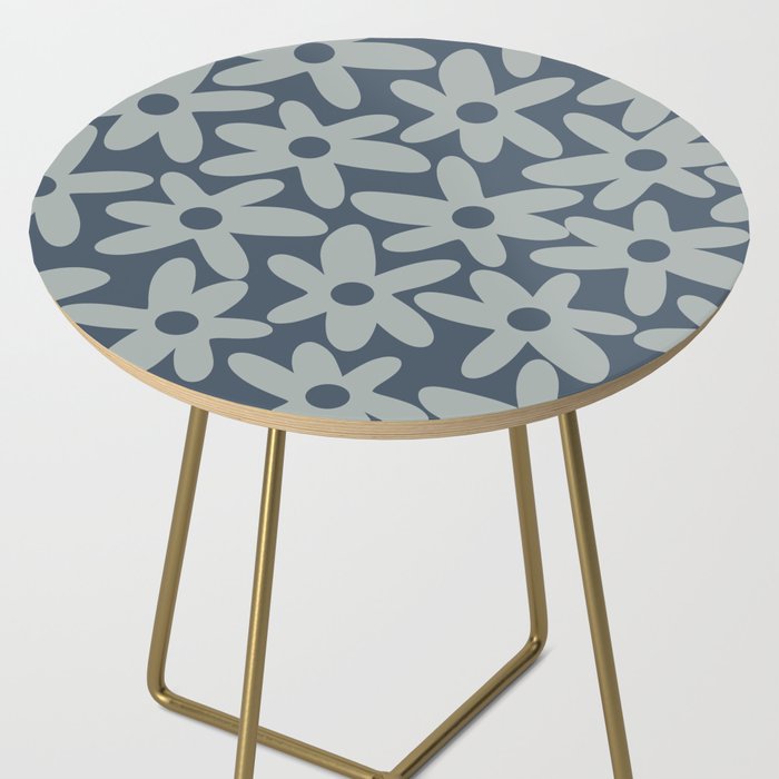 Daisy Time Retro Floral Pattern Neutral Blue Gray  Side Table Gallery Image 2