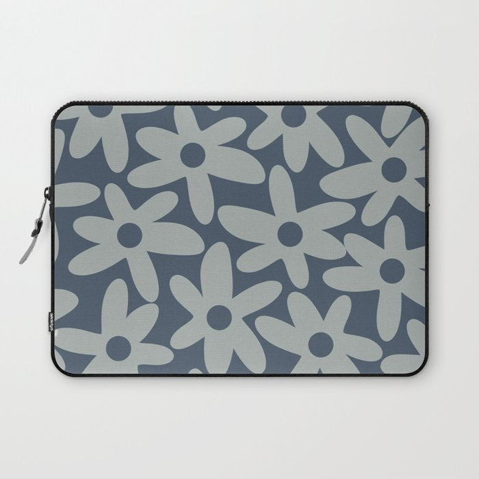 Daisy Time Retro Floral Pattern Neutral Blue Gray  Laptop Sleeve Gallery Image 1