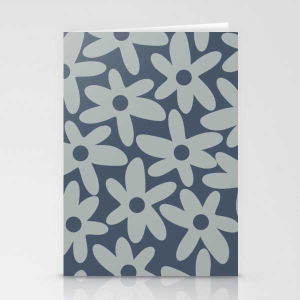 Daisy Time Retro Floral Pattern Neutral Blue Gray  Stationery Card Gallery Image 2
