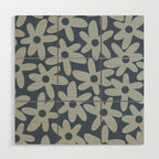 Daisy Time Retro Floral Pattern Neutral Blue Gray  Wood Wall Art Gallery Image 1