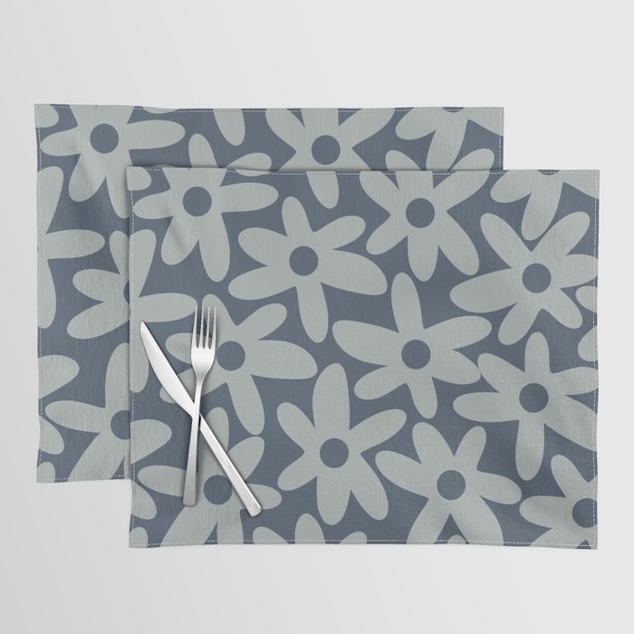 Daisy Time Retro Floral Pattern Neutral Blue Gray  Placemat Gallery Image 1