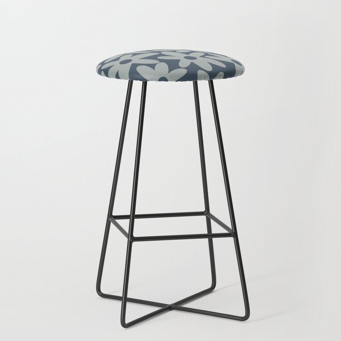 Daisy Time Retro Floral Pattern Neutral Blue Gray  Stool Gallery Image 1