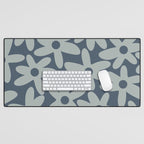 Daisy Time Retro Floral Pattern Neutral Blue Gray  Desk Mat Gallery Image 1