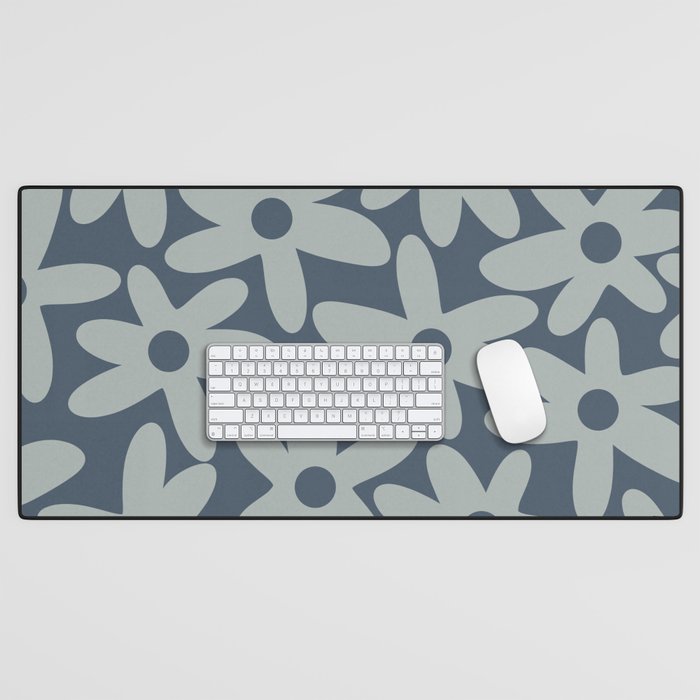 Daisy Time Retro Floral Pattern Neutral Blue Gray  Desk Mat Gallery Image 1