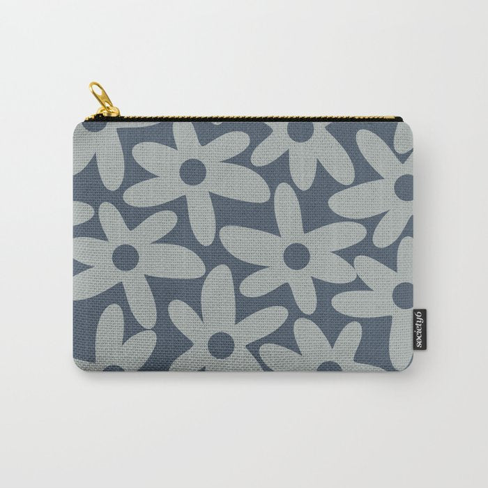 Daisy Time Retro Floral Pattern Neutral Blue Gray  Carry All Pouch Gallery Image 1