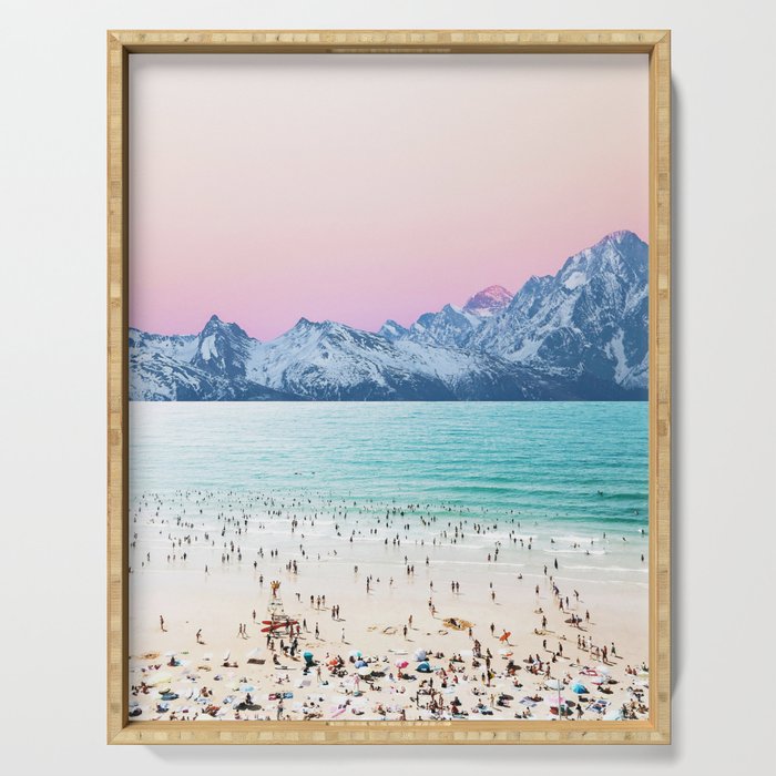 The Island, Pastel Tropical Beach, Travel Nature Landscape, Surrealism Photography Summer Serving Tray Gallery Image 1