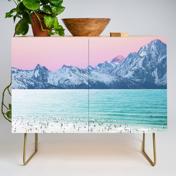 The Island, Pastel Tropical Beach, Travel Nature Landscape, Surrealism Photography Summer Credenza Gallery Image 1