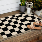 Abstract Checkerboard black Outdoor Rug Gallery Image 2