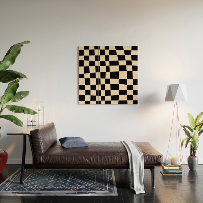Abstract Checkerboard black Wood Wall Art Gallery Image 2