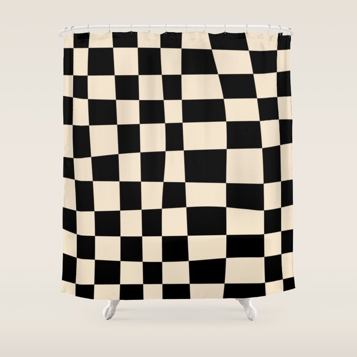 Abstract Checkerboard black Shower Curtain Gallery Image 1