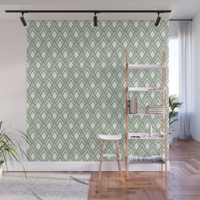 Diamond Arrows . Pistachio Green Wall Mural Gallery Image 1