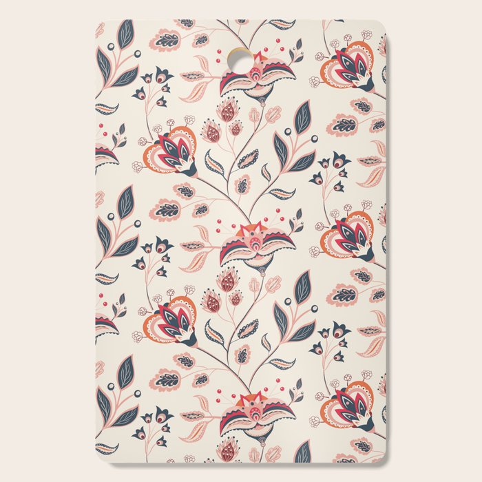 Indian Floral Trail - Ivory Coral Navy Cutting Board Gallery Image 1