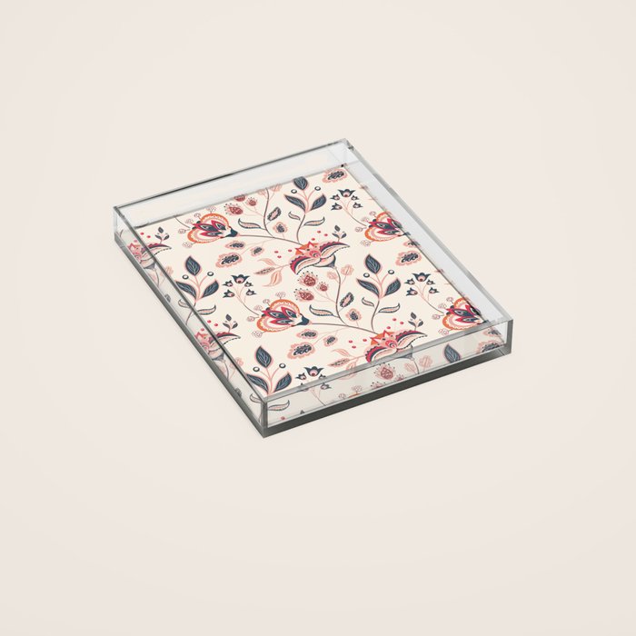 Indian Floral Trail - Ivory Coral Navy Acrylic Tray Gallery Image 2